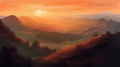 Oil Painting Of Hills At Sunrise In Sza Style
