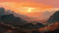 Oil Painting Of Hills At Sunrise In Sza Style