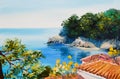 Oil painting - house near the sea Royalty Free Stock Photo