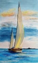 Oil painting illustration of two sailing boats Royalty Free Stock Photo