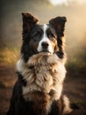oil painting image of a sitting border collie dog