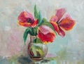 Oil Painting, Impressionism style, texture painting, flower still life painting art painted color image, tulips Royalty Free Stock Photo