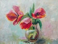 Oil Painting, Impressionism style, texture painting, flower still life painting art painted color image, tulips Royalty Free Stock Photo