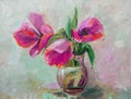 Oil Painting, Impressionism style, texture painting, flower still life painting art painted color image, tulips Royalty Free Stock Photo