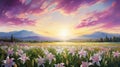 Provence Morning: Spectacular Sunrise With Flowers In Vivid Realism