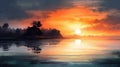 Oil Painting Of Lagoon At Sunrise In Adele\'s Style Royalty Free Stock Photo