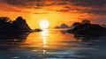 Oil Painting Of Lagoon At Sunrise In Halsey Style Royalty Free Stock Photo