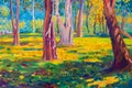 Oil painting landscape on canvas - colorful autumn trees.