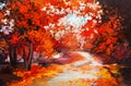 Oil painting landscape - colorful autumn forest Royalty Free Stock Photo