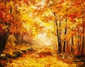 Oil painting landscape - colorful autumn forest Royalty Free Stock Photo