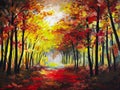 Oil painting landscape - colorful autumn forest Royalty Free Stock Photo