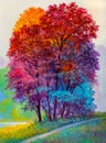 Oil painting landscape - colorful autumn forest Royalty Free Stock Photo