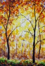 Oil painting landscape - colorful autumn forest Royalty Free Stock Photo