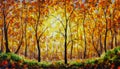 Oil painting landscape - colorful autumn forest Royalty Free Stock Photo