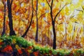 Oil painting landscape - colorful autumn forest Royalty Free Stock Photo