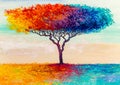 Oil painting landscape. Colorful autumn tree. Abstract style Royalty Free Stock Photo