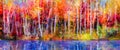Oil painting landscape - colorful autumn trees Royalty Free Stock Photo