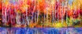 Oil painting landscape - colorful autumn trees