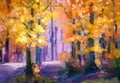 Oil painting landscape - colorful autumn trees