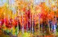 Oil painting landscape - colorful autumn trees Royalty Free Stock Photo