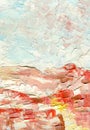 Oil painting with large brush strokes, dawn colors, shades of white, light blue and pink, abstract landscape