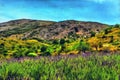 Oil painting lavender blooming in the mountains