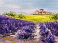 Oil Painting - Lavender Field at Provence, France