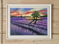 Oil painting lavender field on the wall. Framed canvas painting for home
