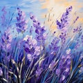 Oil painting of lavender flowers on canvas, impasto. Digital printable square artwork