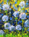 Oil painting. Light dandelion flowers