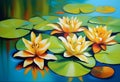 Oil Painting of lilies in the water. Modern art Royalty Free Stock Photo