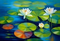 Oil Painting of lilies in the water. Modern art Royalty Free Stock Photo
