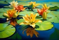 Oil Painting of lilies in the water. Modern art Royalty Free Stock Photo