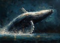 oil painting majestic whale leaping out of the ocean