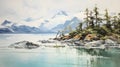 Vintage Oil Painting Of Coastal Landscape With Glacier Cherry Royalty Free Stock Photo