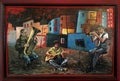 Oil painting of musicians playing on the street