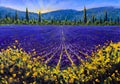 Sault Village in Vaucluse Lavender flower field Provence France Oil painting on canvas Royalty Free Stock Photo