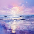 Lavender Symbolism Seascape Abstract Painting With Waves On Beach