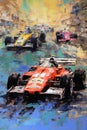 oil painting of an old racing car, suitable for a wall panel