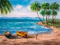 Oil Painting - Paradise Tropical Island Beach Royalty Free Stock Photo