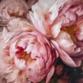 Oil painting of pink peony flowers, impasto, huge close-up, generative ai Royalty Free Stock Photo