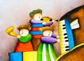 Oil Painting - Playing Piano Royalty Free Stock Photo