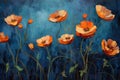 Oil painting of poppies on canvas. Modern Impressionism, Postimpressionist style artwork of orange flowers, AI Generated Royalty Free Stock Photo