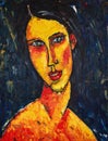 Oil painting, Portrait of a woman . On the motives of painting by Amedeo Modigliani Royalty Free Stock Photo