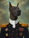 oil painting of Prince Dog background, Renaissance Dog portrait of a general, Lord, admiral, Emperor, commodore. Custom Funny Pet Royalty Free Stock Photo