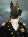 oil painting of Prince Dog background, Renaissance Dog portrait of a general, Lord, admiral, Emperor, commodore. Custom Funny Pet Royalty Free Stock Photo