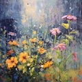 Oil painting - Rainy day flowers Royalty Free Stock Photo