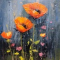 Oil painting - Rainy day flowers Royalty Free Stock Photo
