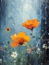 Oil painting - Rainy flowers