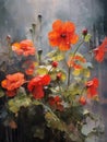 Oil painting - Rainy flowers